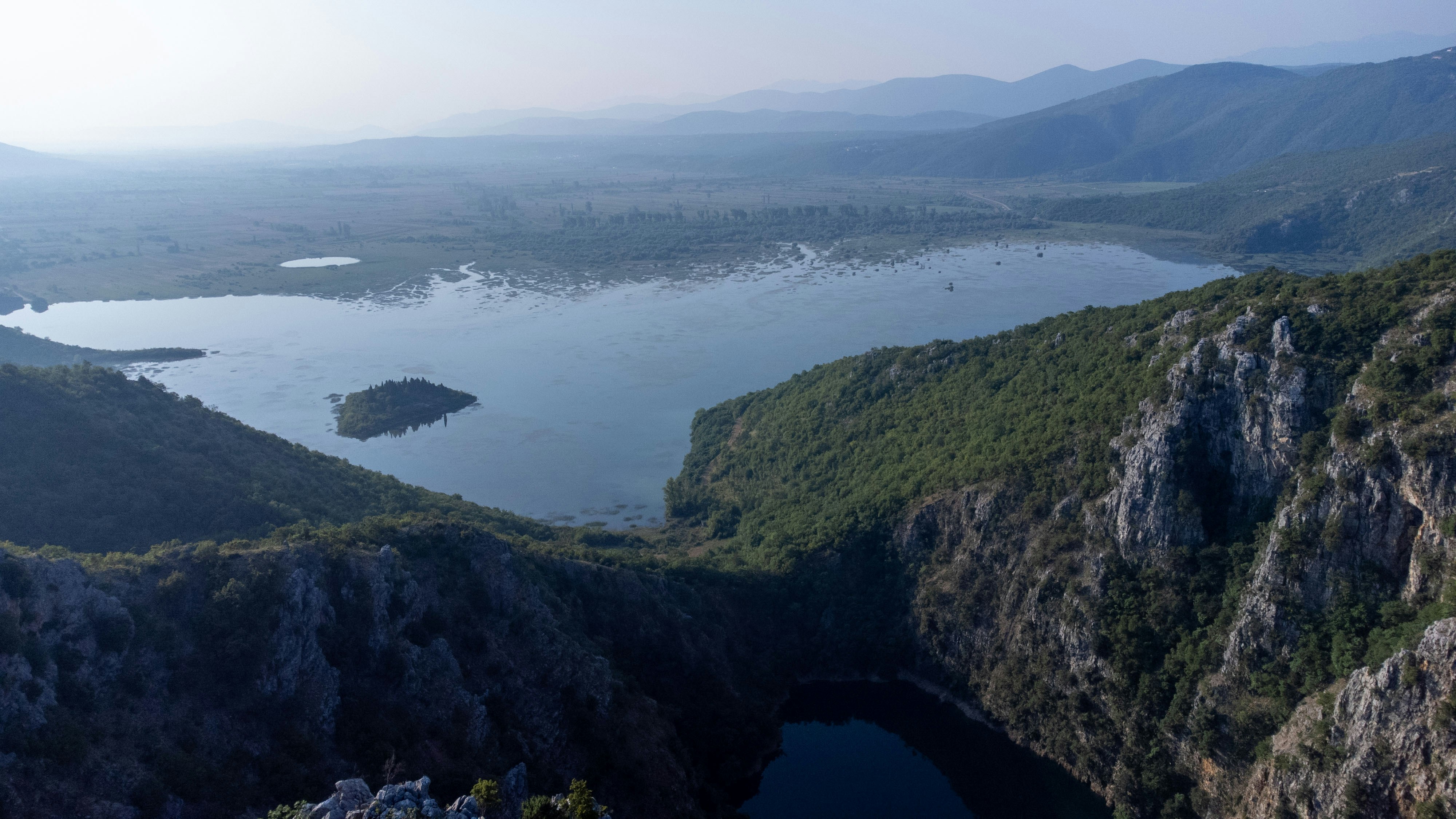 a view of a lake from a high point of view