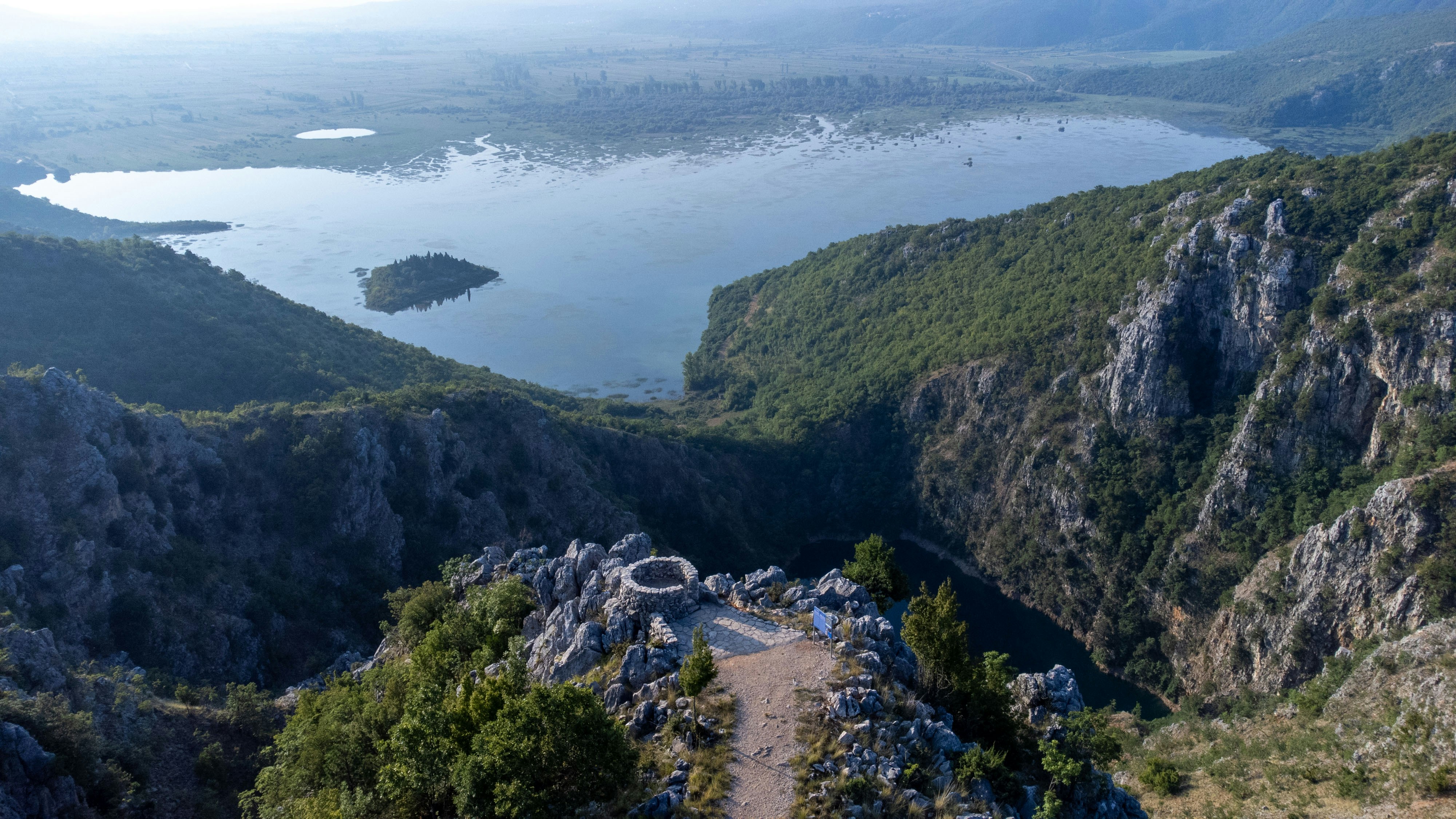 a view of a lake from a high point of view