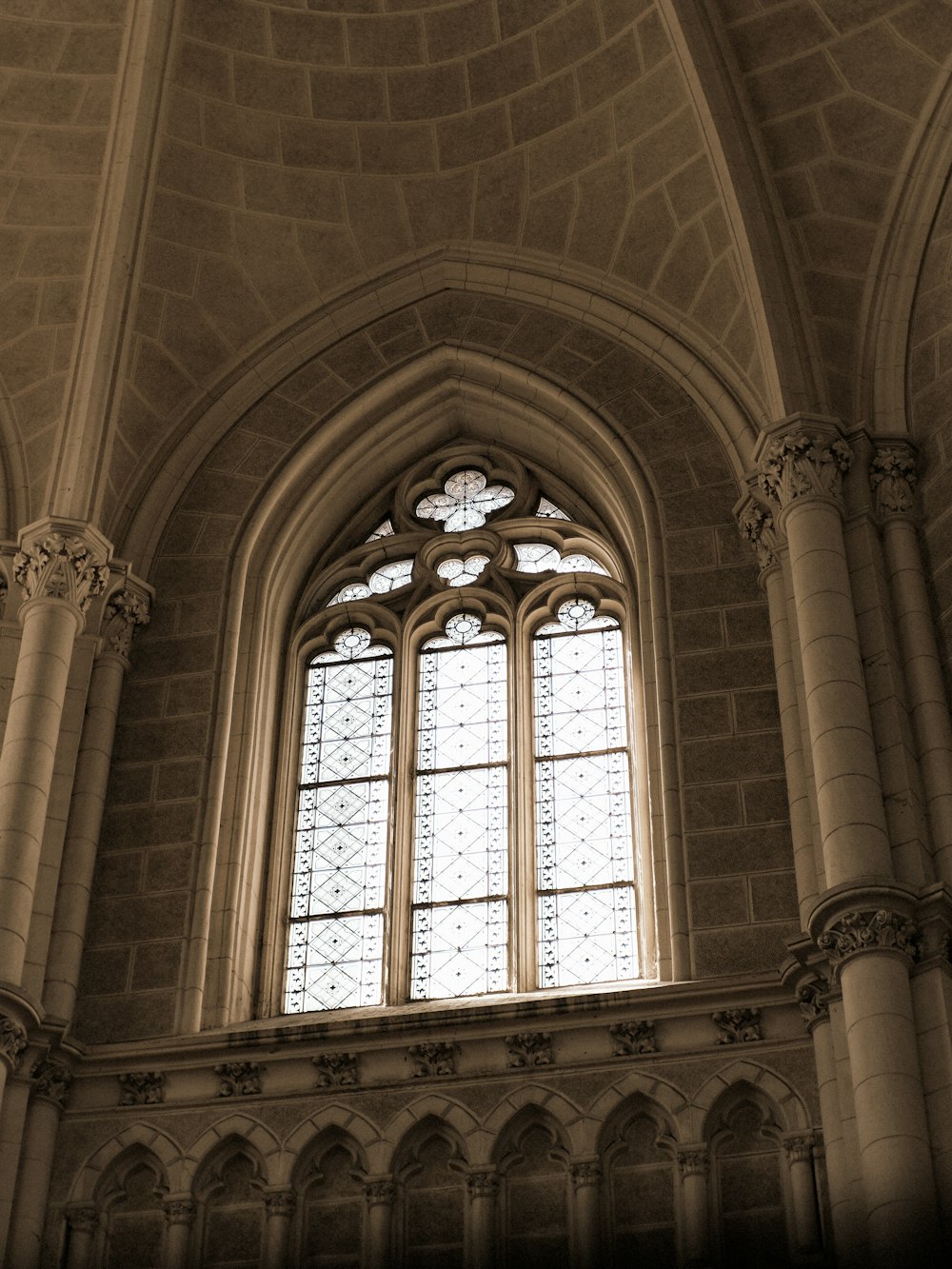 a large window in a very old building