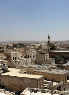 A panoramic view of historic Uyghur architecture blending into the desert landscape.