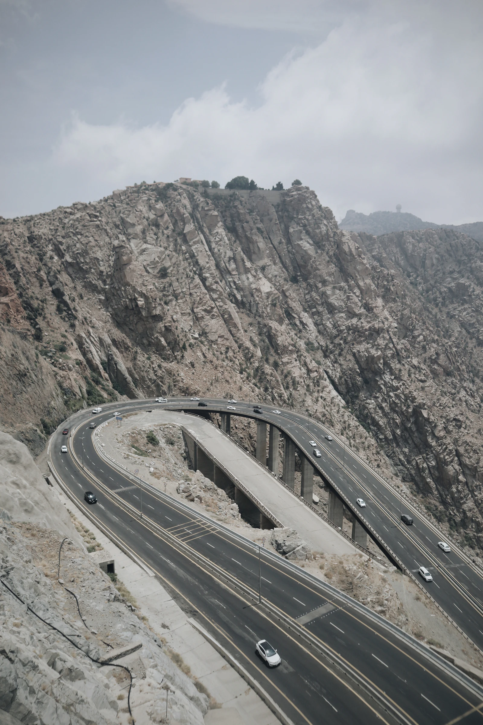 A highway crossing steep mountains near Taif, Saudi Arabia