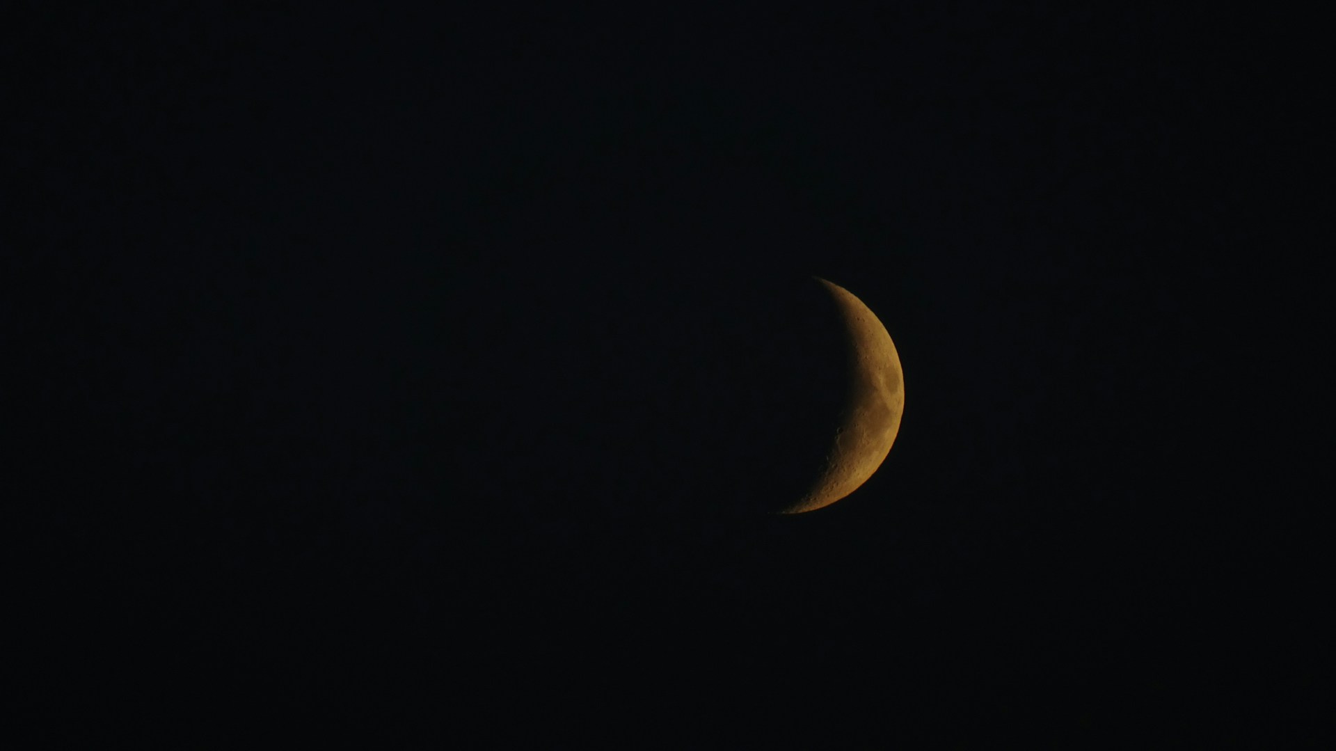 a half moon is seen in the dark sky