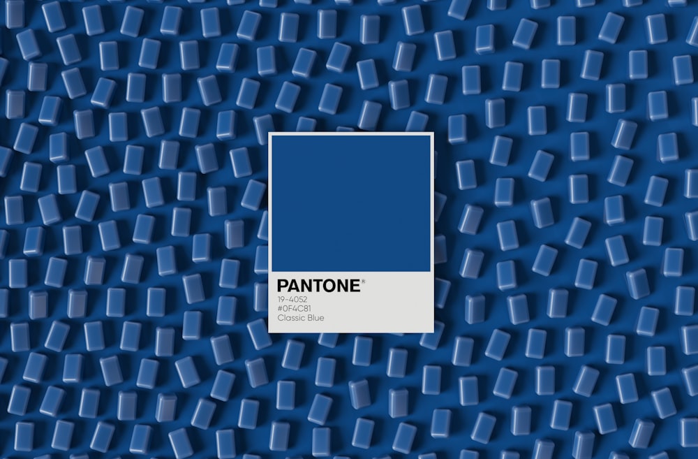 a pantone color with a blue background