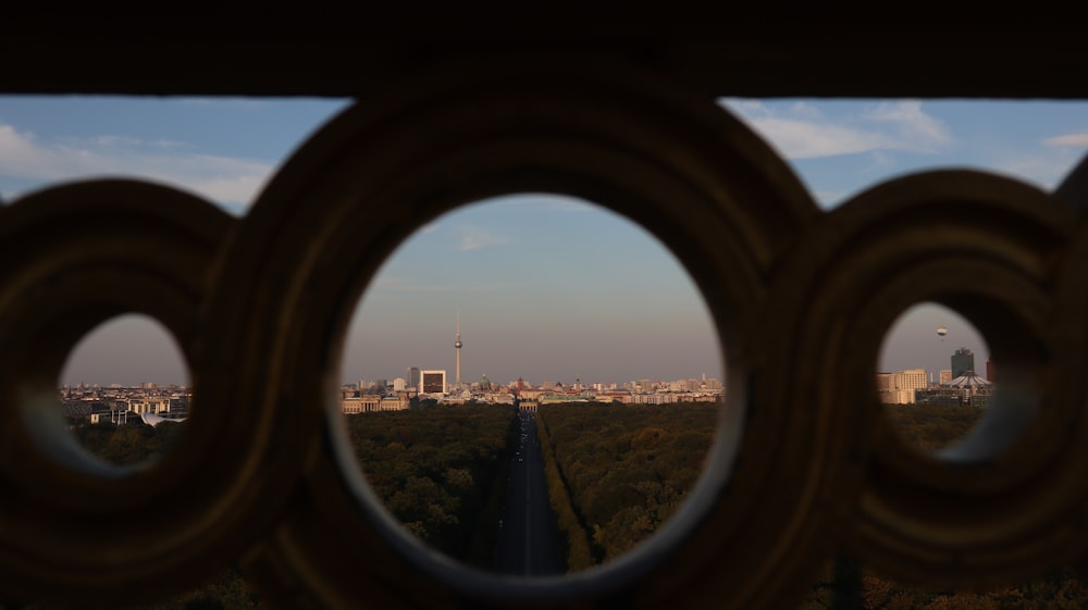 a view of a city through a window