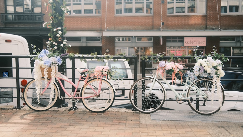 a couple of bikes parked next to each other