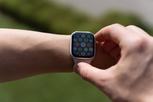 Close-up of a smart wearable technology device in use.