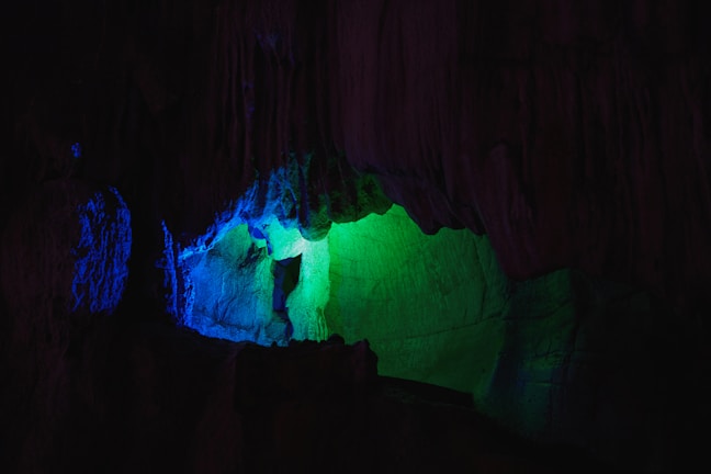 The eerie glow of Xibalba, the mythical Mayan underworld, seen from inside the cave.