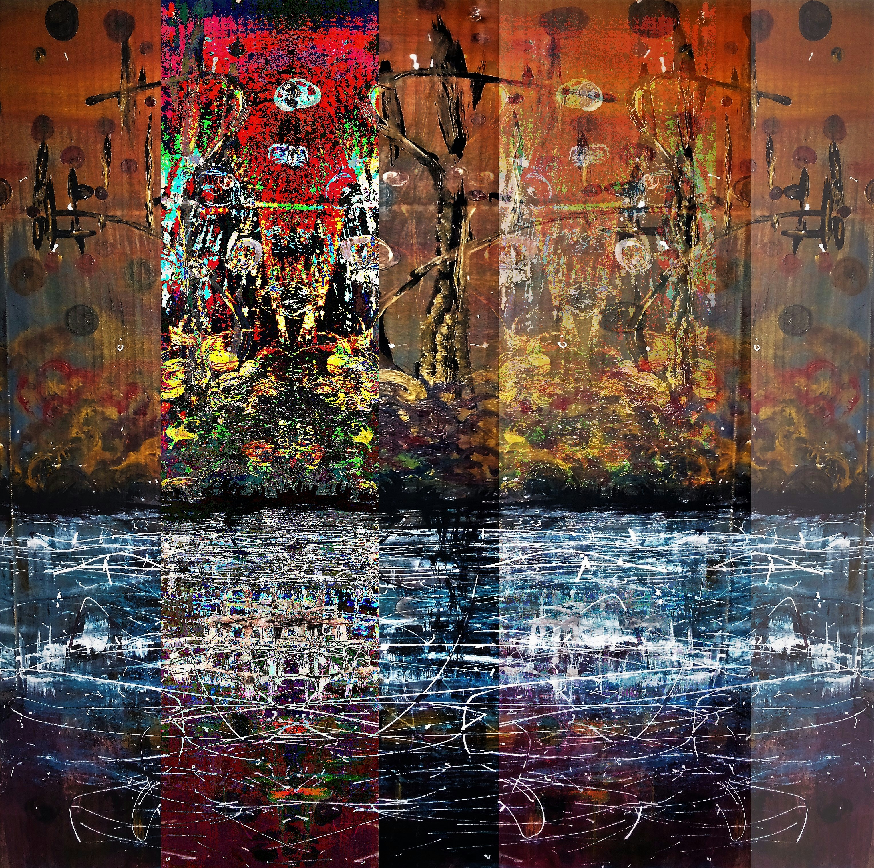 수역 앞에 서있는 사람의 그림