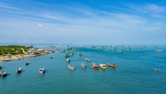 A scenic shot of the Indian Ocean with fishing boats ready for an early morning catch.