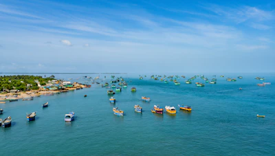 A scenic shot of the Indian Ocean with fishing boats ready for an early morning catch.