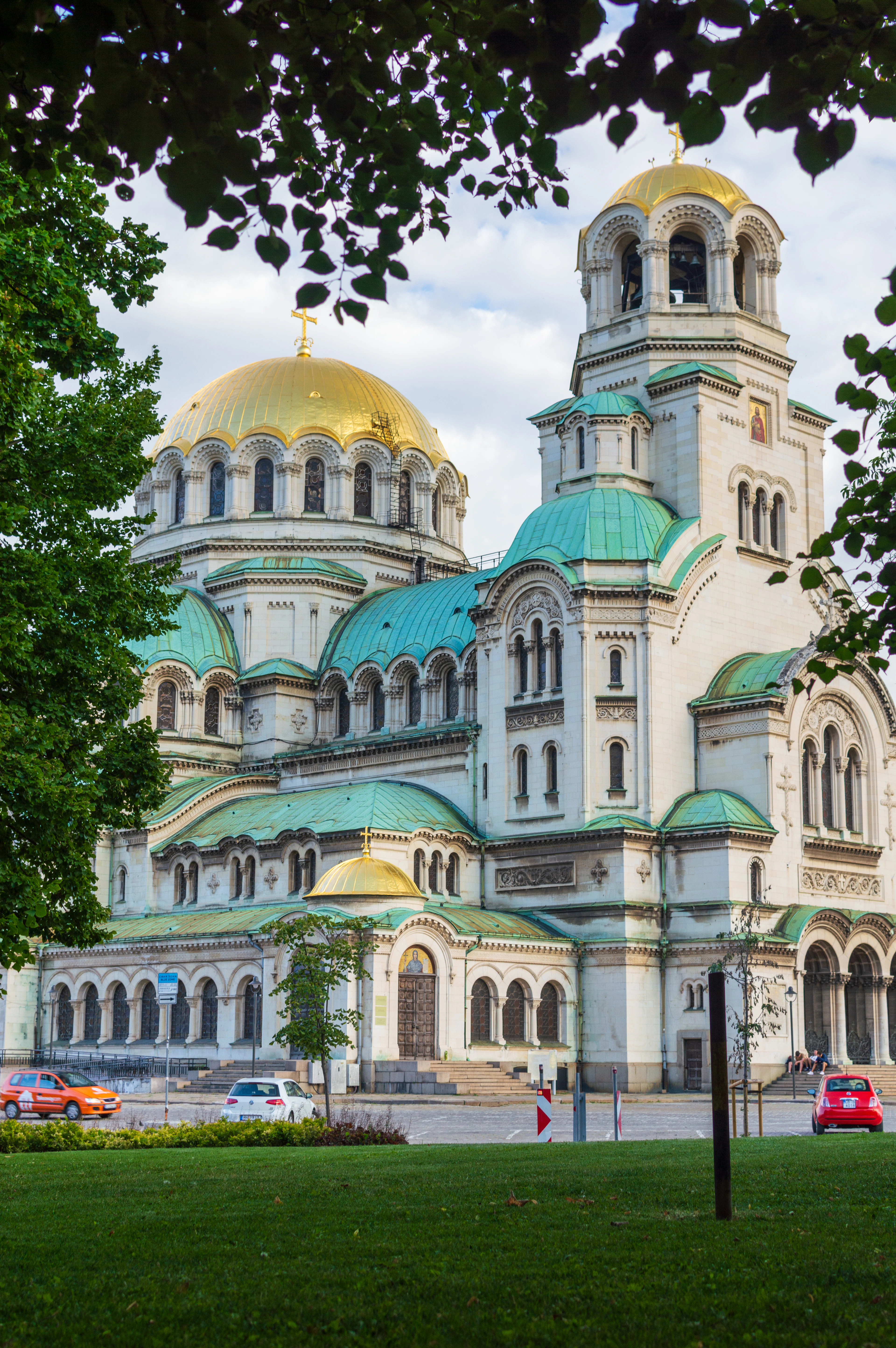 The green domes and gilded cupolas of the Alexander Nevsky Cathedral in Sofia