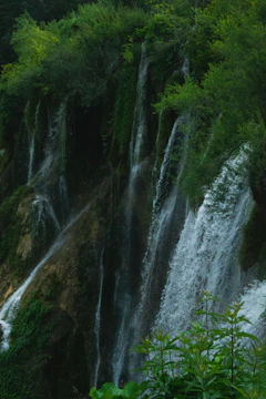 A floating island with cascading waterfalls and vibrant flora.