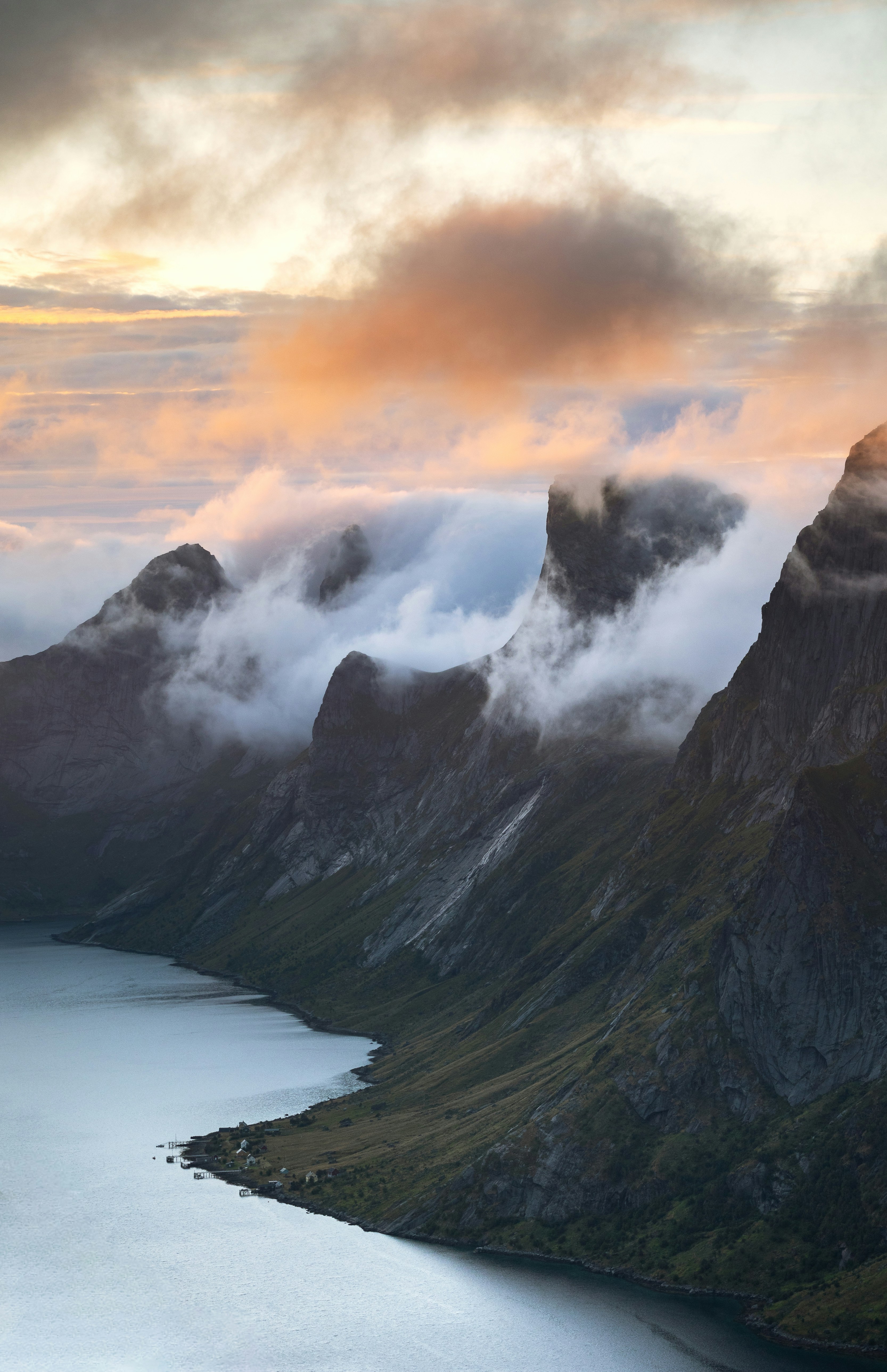 a large body of water surrounded by mountains