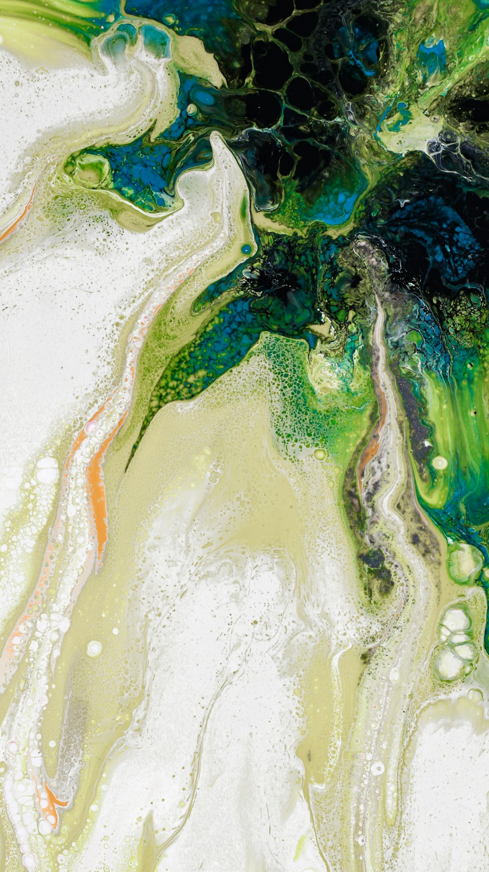 an abstract painting of green and blue colors