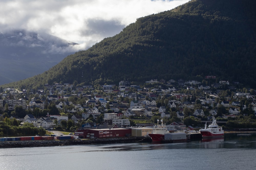 a large body of water with a city in the background