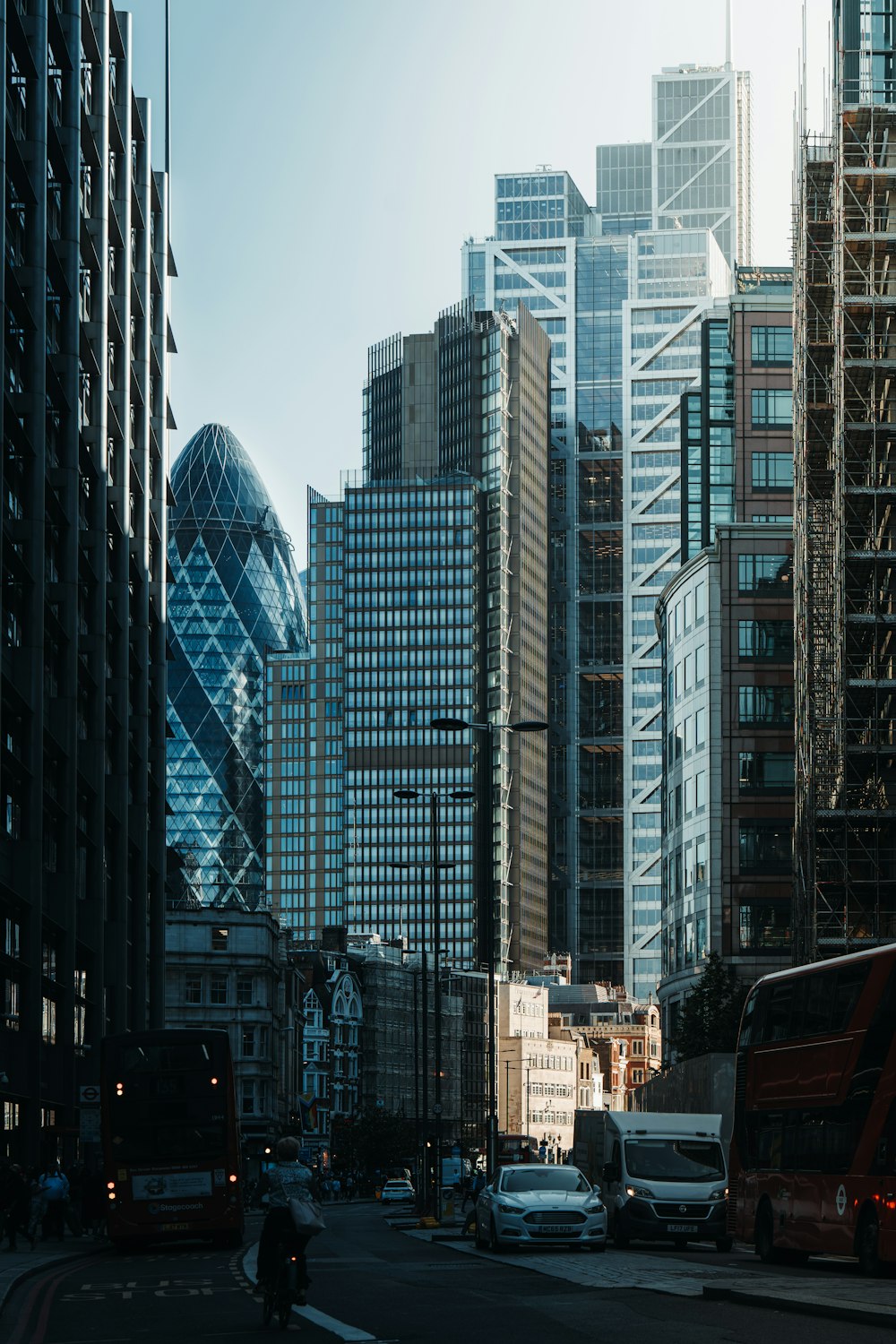 a city street filled with lots of tall buildings