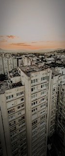 A view of the housing complex at sunset.