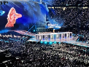 a crowd of people watching a woman on a stage
