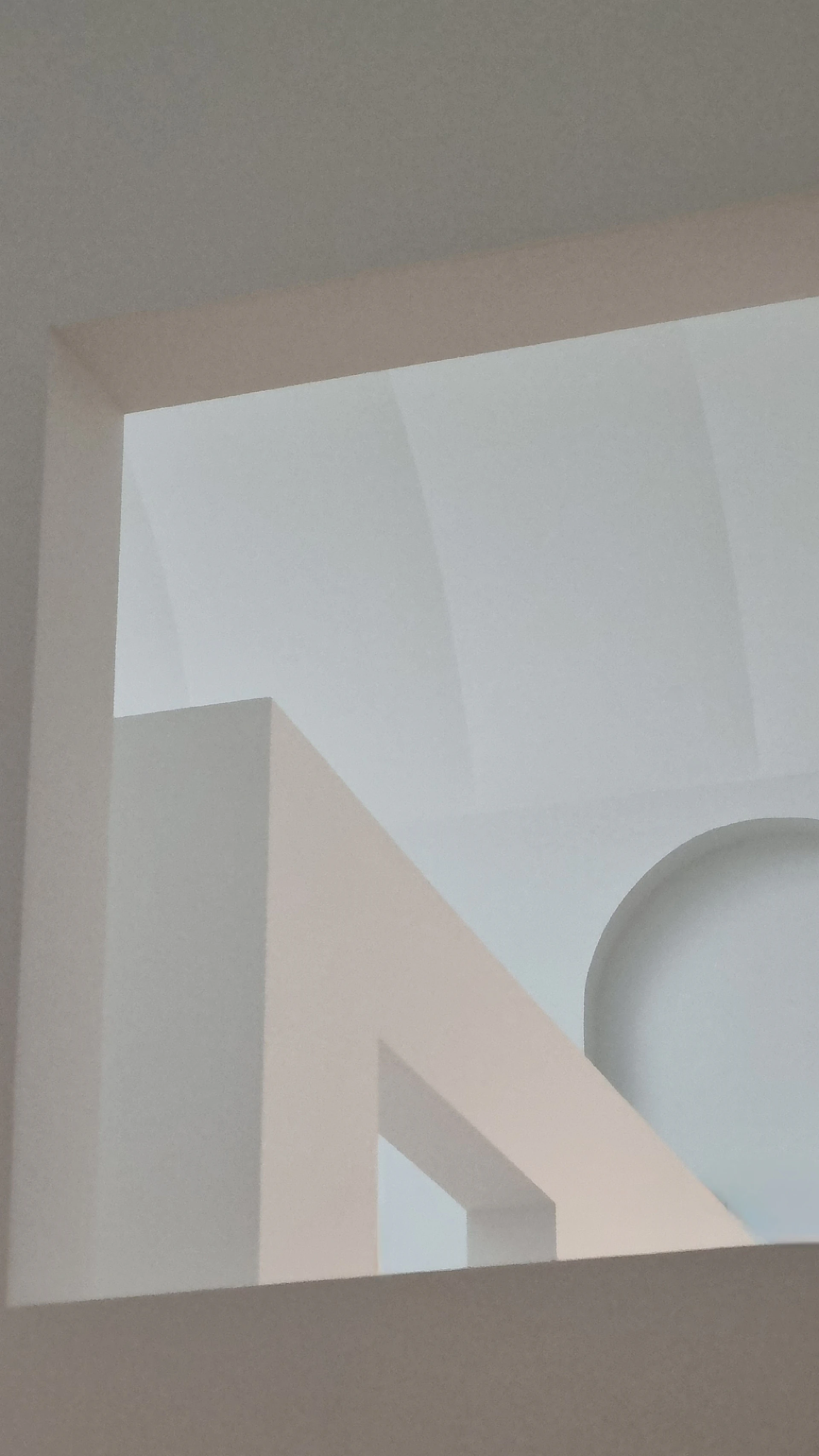 An abstract composition of light and shadow playing across a minimalist architectural form, emphasizing contrast and negative space.