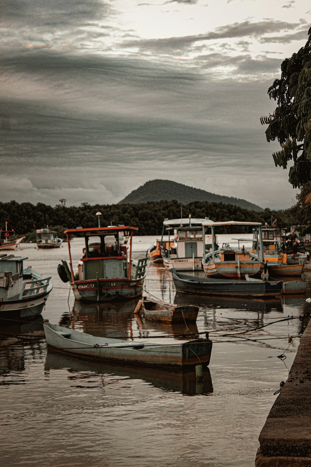 a group of boats floating on top of a body of water