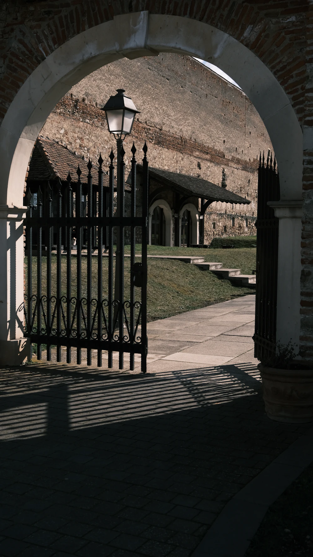 Automated entrance gate at night