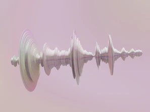 An abstract representation of sound waves merging with digital pixels in electric cyan and pearl white.