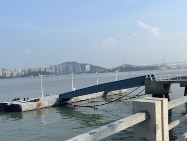 A waterfront project under construction, showcasing sturdy piers and retaining walls.