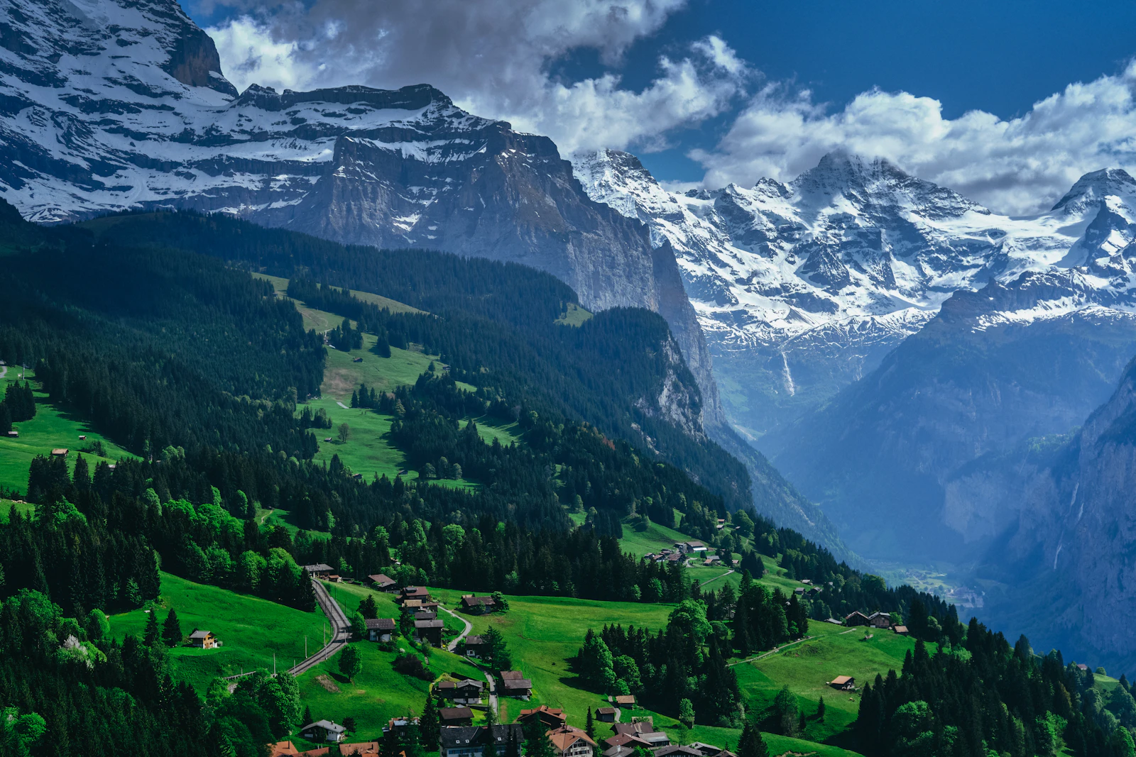Alpine valley and peaks near Wengen, Switzerland