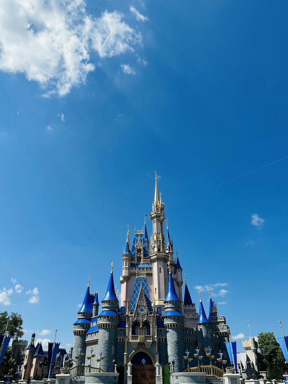 a large castle with a sky background