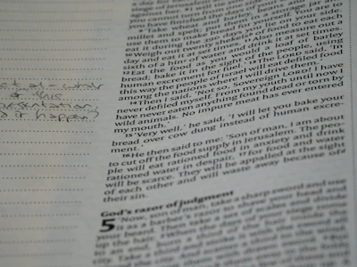 A professional translator reviewing a text with a dictionary and notes.
