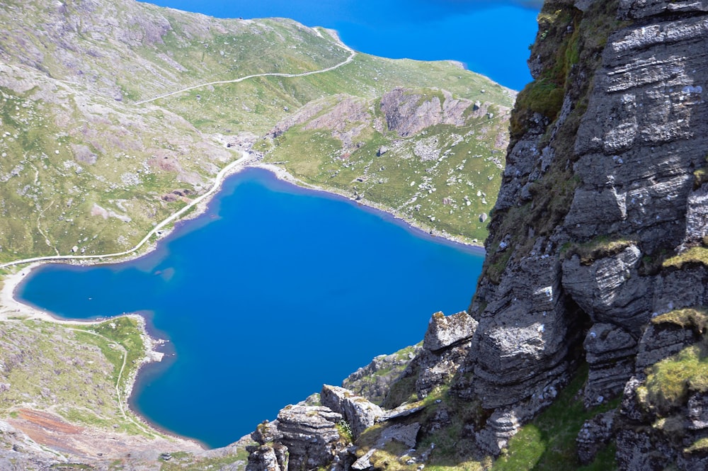 a large body of water surrounded by mountains