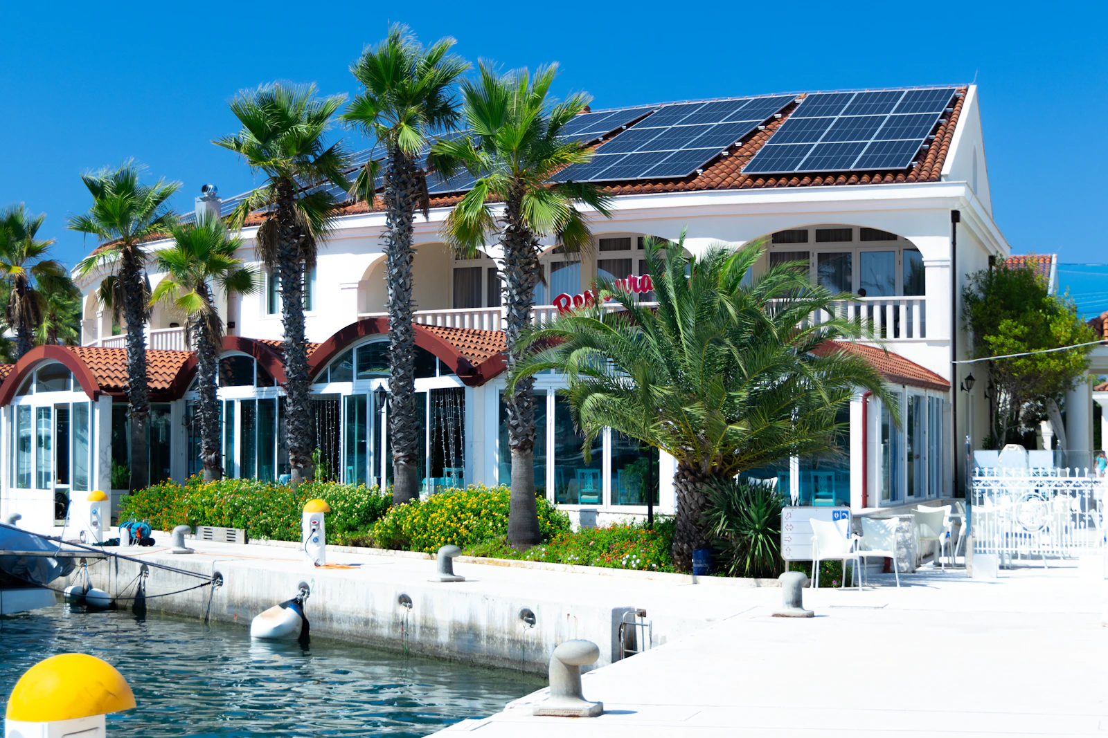 Solar panels on a tropical-style home