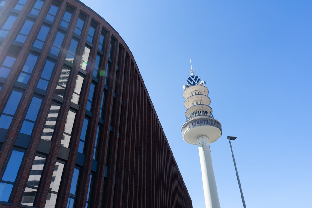 a tall tower next to a tall building