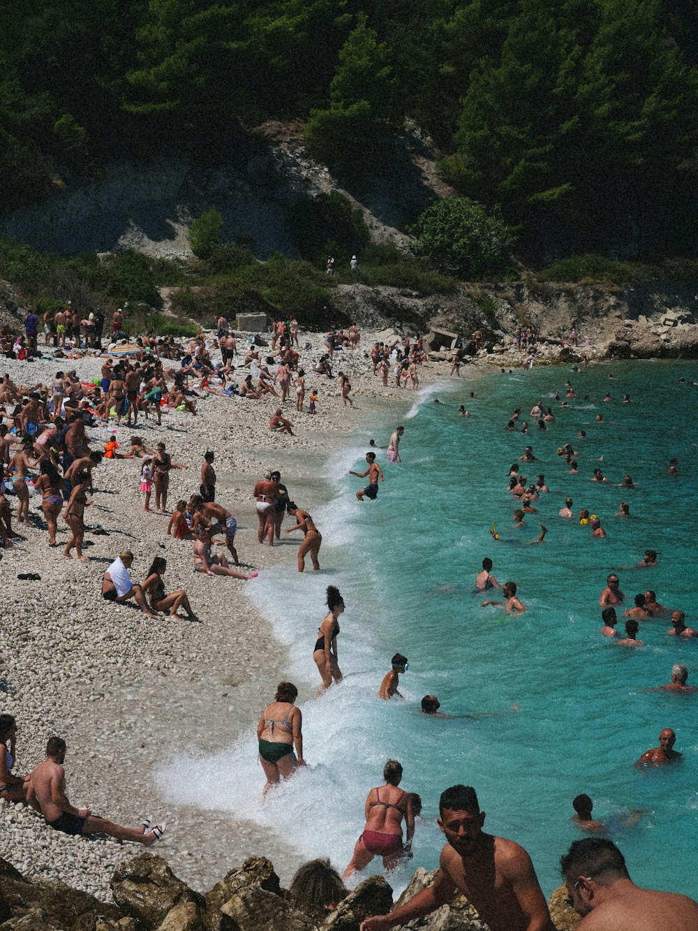 a large group of people are on the beach