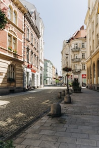 a cobblestone street in a european city