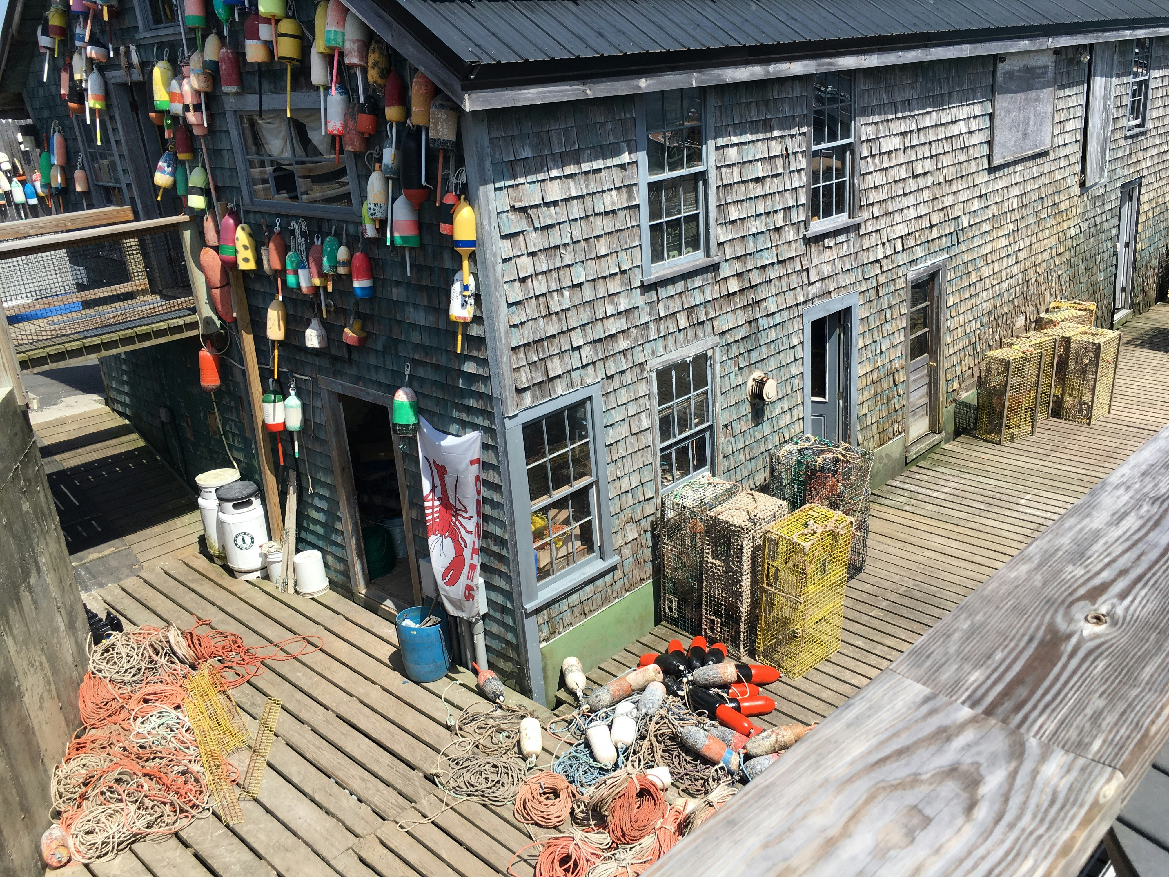 a building with a lot of stuff hanging from it