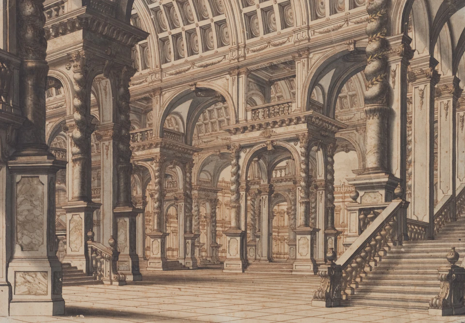 Grand, ornate room with high ceilings, large arches, and intricate carvings adorning the walls
