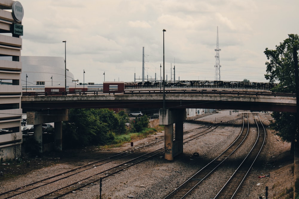 a view of a train track and a bridge