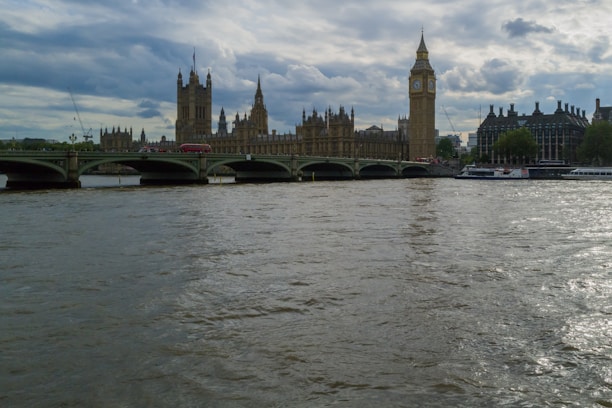 A scenic view of London with iconic landmarks like Big Ben and the Thames River.