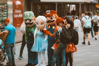 A vibrant comic-con crowd dressed as beloved characters from recent hit series.