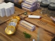 A collection of smoking accessories including grinders and trays.