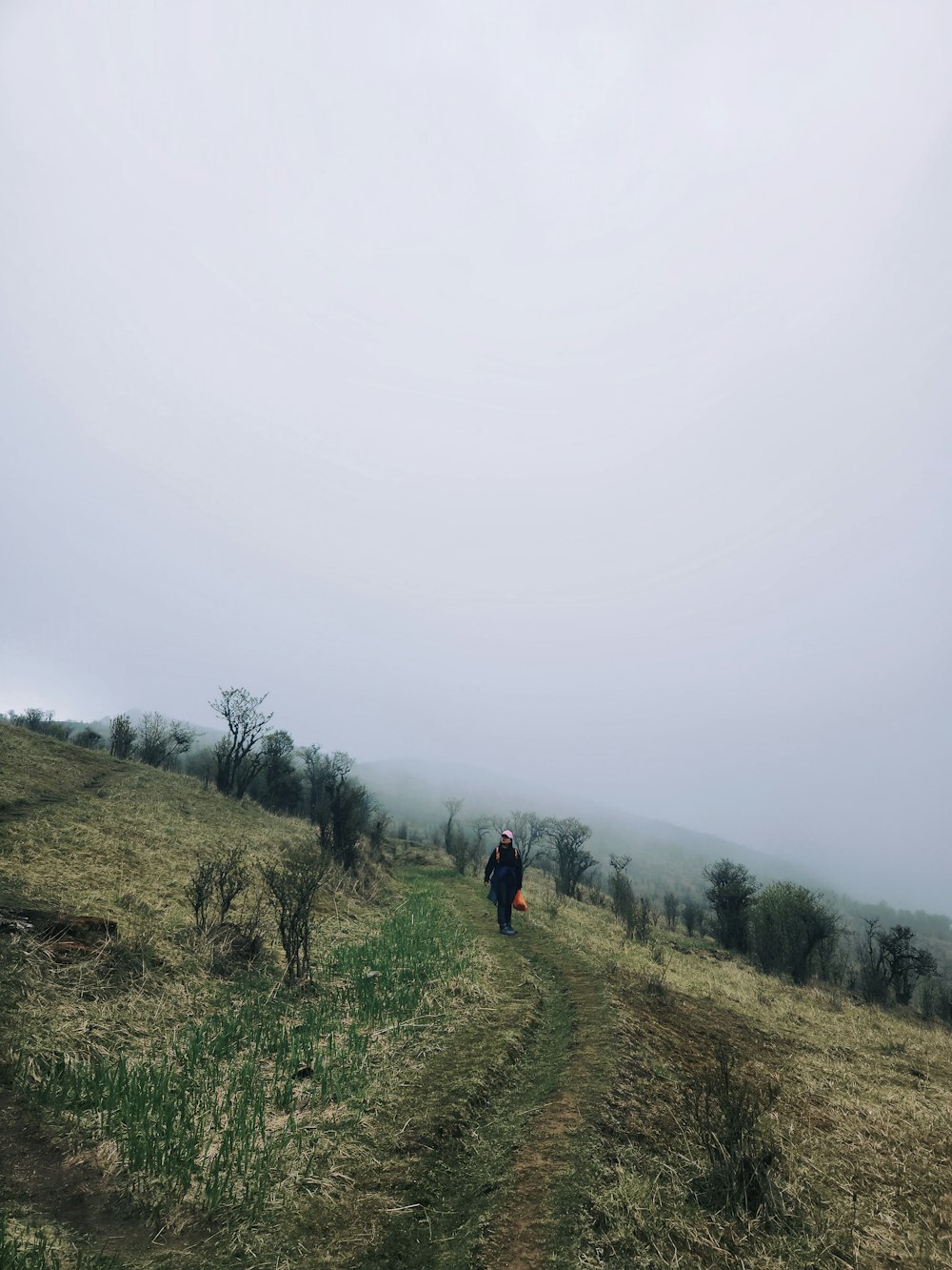 a couple of people that are walking down a hill