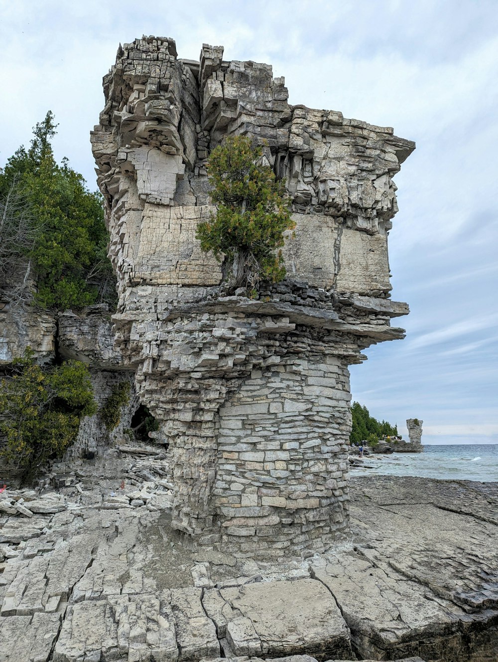 a stone structure with a tree growing out of it