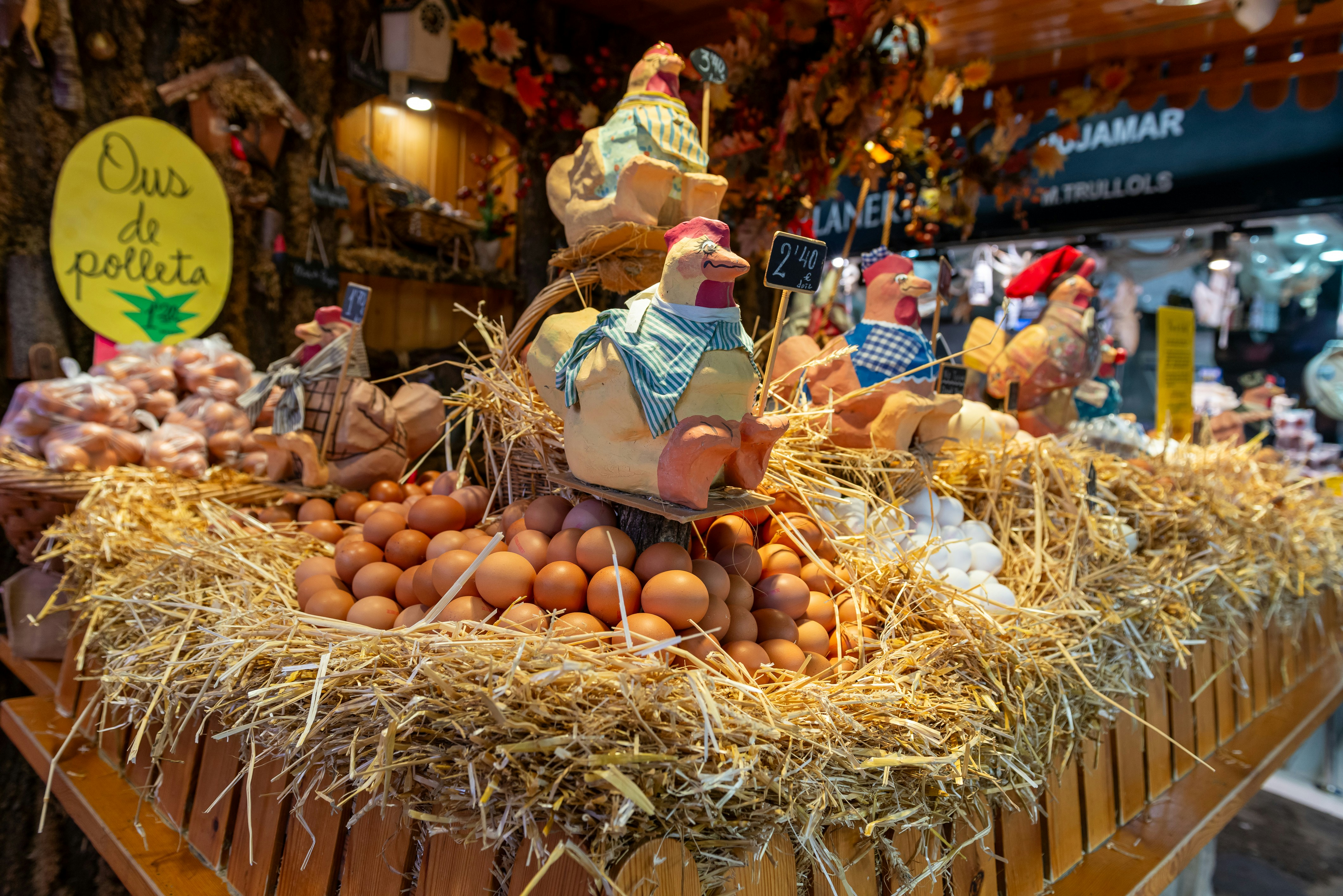 A display in a store filled with lots of eggs