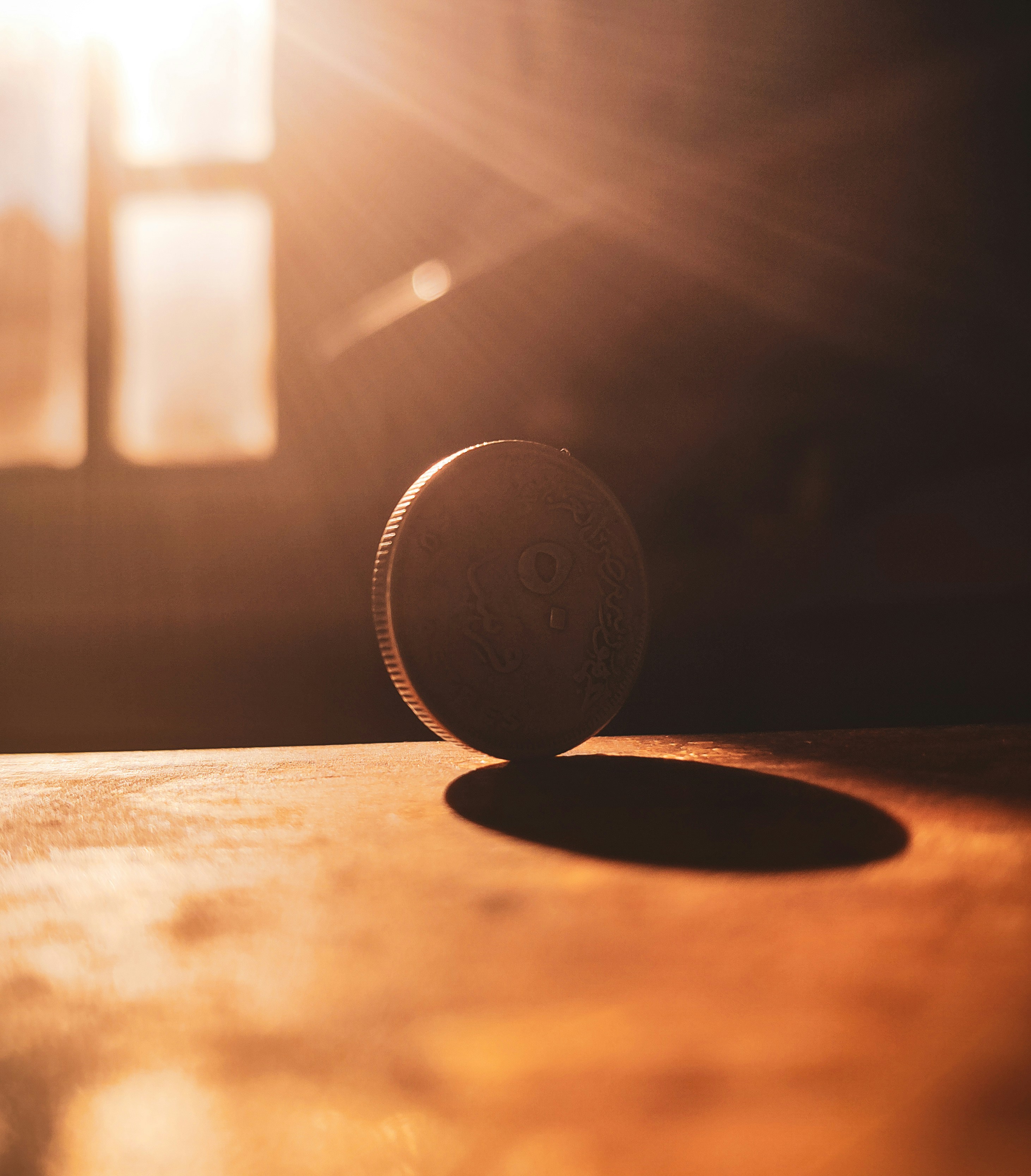 木製のテーブルの上に座っている白いフリスビー