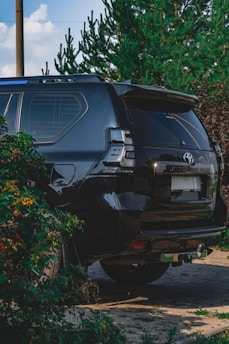 Wide shot of an SUV with professionally tinted windows parked outdoors on a clear day.