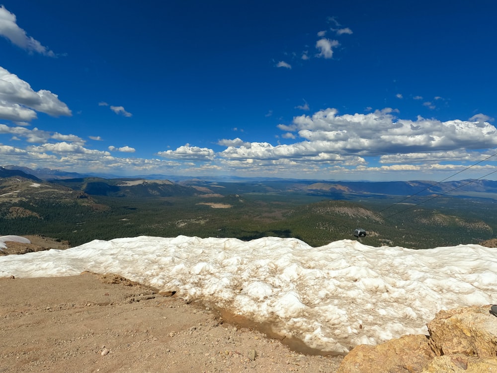 a person sitting on top of a snow covered mountain