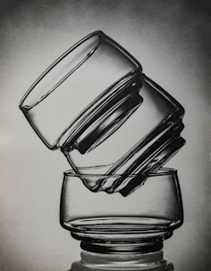 Clear glass cups catching sunlight on a kitchen counter, highlighting their sleek design.