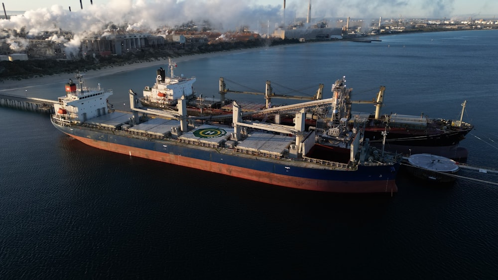 a large cargo ship in a body of water