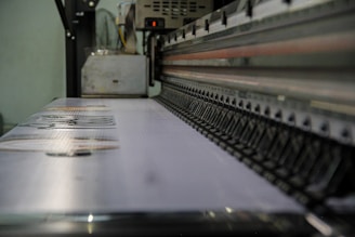 a close up of a conveyor belt in a factory